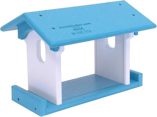 AmishToyBox.com Bluebird Feeder - Poly Lumber - Hanging Blue Bird Feeder for Mealworms (Aruba Blue and White)