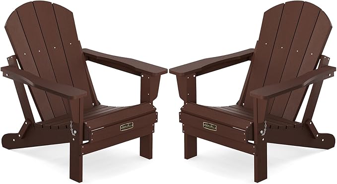 SERWALL Folding Adirondack Chair Set of 2 for Patio Garden Outdoors Fire Pit-Coffee