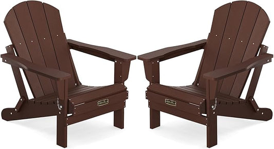 SERWALL Folding Adirondack Chair Set of 2 for Patio Garden Outdoors Fire Pit-Coffee