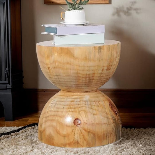 Natural Wooden Pillar Side Table – Round Tree Wood Drum-Shaped Coffee Table, Side Table for Balcony, Courtyard, Garden, Living Room Decoration – Modern Stool Design, Stable Base(Color:Log Color)