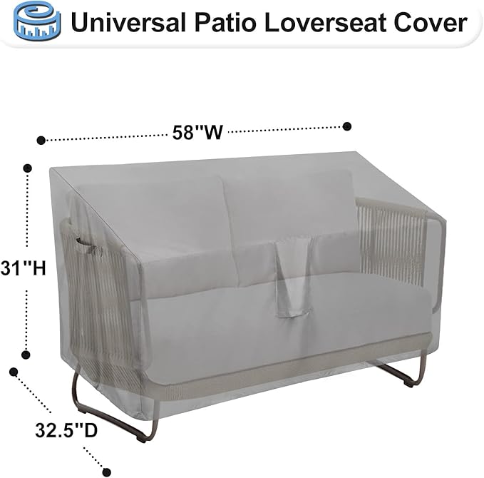 OutdoorLines Outdoor Waterproof Patio Loveseat Couch Cover - UV Resistant Patio Sofa Furniture Covers Weatherproof Heavy Duty Glider Covers for Outdoor Furniture, 58Wx32.5Dx31H Inches, Gray
