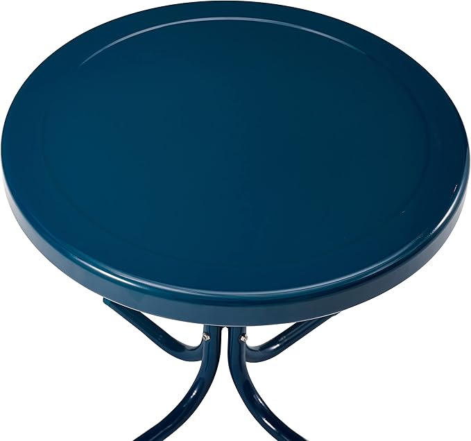 Crosley Furniture Griffith 3-Piece Outdoor Rocking Chair and Side Table Set, Retro Metal Bistro Patio Sets, Navy Gloss