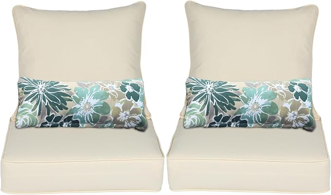 Aoodor Outdoor Chair Cushion, 23 x 26 Inch Water-Resistant, Fade-Resistant Olefin Fabric Patio Seat Cushions with Removable Cover and Adjustable Straps for Outdoor Furniture, Set of 2, Cream Yellow