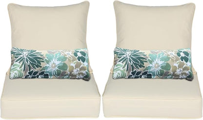 Aoodor Outdoor Chair Cushion, 23 x 26 Inch Water-Resistant, Fade-Resistant Olefin Fabric Patio Seat Cushions with Removable Cover and Adjustable Straps for Outdoor Furniture, Set of 2, Cream Yellow