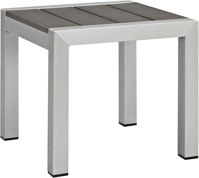 Modway Shore Aluminum Outdoor Patio Two Poolside Chaise Lounge Chairs with Cushions and Side End Table in Silver Turquoise