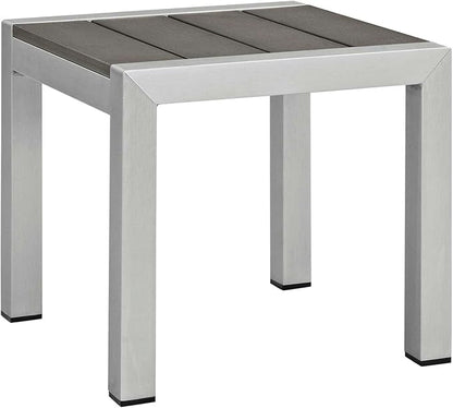 Modway Shore Aluminum Outdoor Patio Two Poolside Chaise Lounge Chairs with Cushions and Side End Table in Silver Turquoise