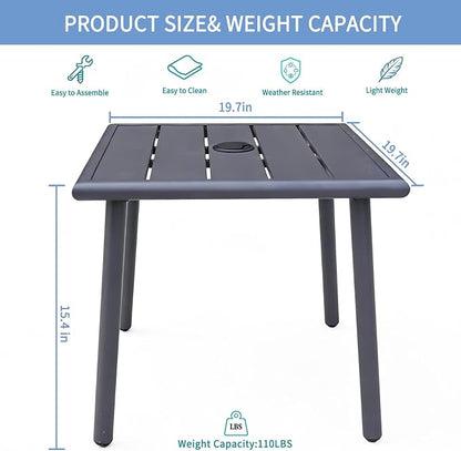 Small Metal Outdoor Side Table with Umbrella Hole Set of 2, Sqaure Patio Coffee Bistro Table End Table, Umbrella Table with Hole for Poolside Yard Porch Deck Balcony,19.7x19.7 inches, Gray