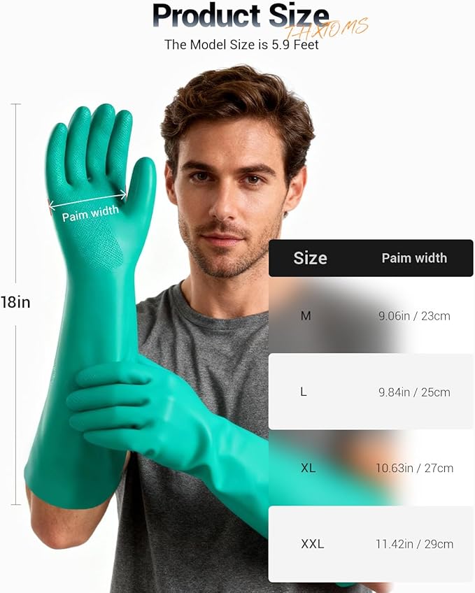 ThxToms Long Nitrile Chemical Resistant Gloves, Reusable Heavy Duty Safety Work Gloves, Acid, Alkali and Oil Protection