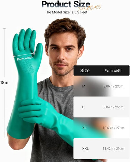 ThxToms Long Nitrile Chemical Resistant Gloves, Reusable Heavy Duty Safety Work Gloves, Acid, Alkali and Oil Protection