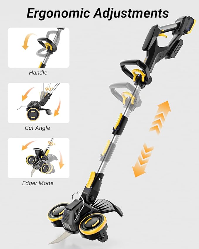 Cordless Weed Wacker with Brushless Motor, 20V 5.2Ah Battery Powered Weed Wacker with Blade, 3 in 1 Brush Cutter/Lawn Edger/Mower (One 5.2Ah Battery and Charger)