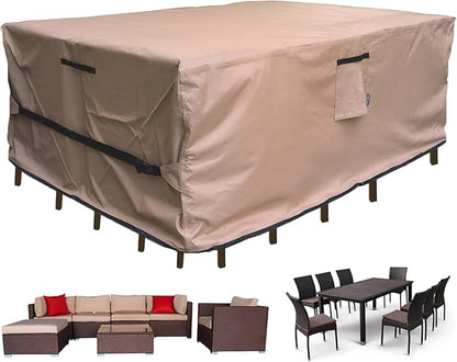 Patio Furniture Set Cover Rectangular Heavy Duty 600D Waterproof Outdoor Sectional Sofa Couch Cover Large Outside Dining Table and Chairs Covers Patio Conversation Set Cover Brown 126 x 63 x 28.5 Inch