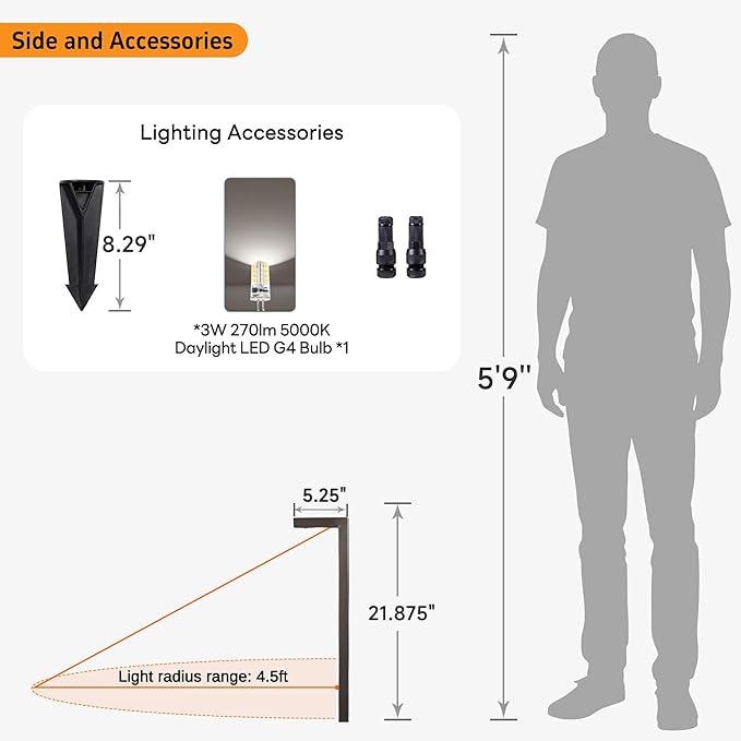 Gardenreet Brass Low Voltage Driveway Lights, 12V Landscape Pathway Light, AC/DC LED Waterproof Bronze L Shape Pathway Lamp for Patio House Garden with 3W 270LM 5000K G4 Bulb 8 Pack