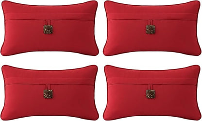 Outdoor Sunbrella Decorative Pillows with Coconut Button Pack of 4, 20" x 12" Outdoor Pillow Set for Couch Bed Throw Patio Sofa, Canvas Jockey Red