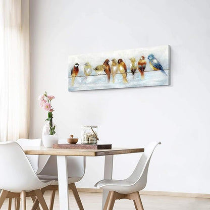 ARTISTIC PATH Abstract Birds Canvas Wall Art: Colorful Birds on Wire Picture Sparrow Painting Artwork for Living Room (45" W x 15" H, Multi-Sized)