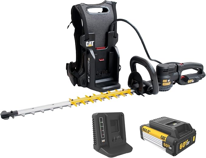 Cat DG620 60V 25” Brushless 2-Speed Backpack Hedge Trimmer Cordless, Shrub Trimmer with Rotating Rear Handle, Lightweight Bush Trimmer Cordless – Battery & Charger Included