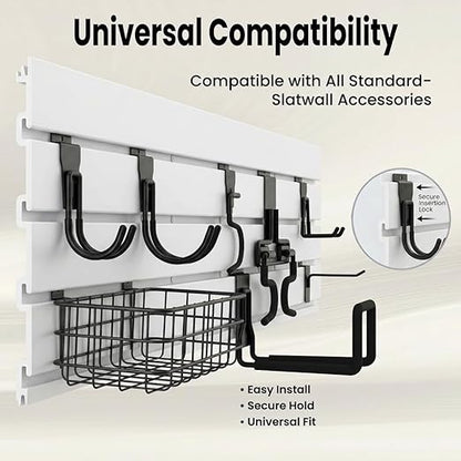 SMARTSTANDARD Slatwall Panel 4x8 FT, Garden Wall Organizer with 31 Garden Tool Hooks & Baskets,Heavy Duty PVC Slat Wall Panels for Gardening, Easy to Install & DIY Cutting(White)