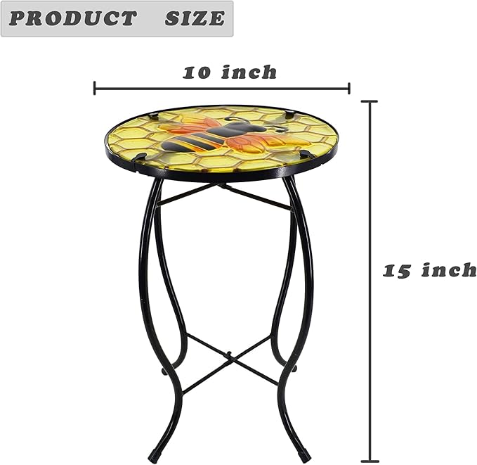 Outdoor Side Table Wasp Round Small Patio Accent Table Indoor End Table for Yard, Garden, Living Room, Bistro Balcony or Lawn