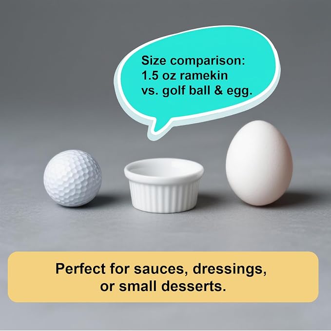 Cinf 1.5 oz Ceramic Ramekins, Set of 4, Baking Cups for Desserts and Sauces | Porcelain ramekins, safe for oven, microwave & dishwasher, perfect for crème brûlée, soufflé, custard and dipping sauces
