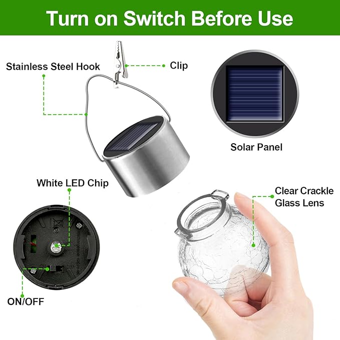 Solar Lights Outdoor Hanging Decorative Globe 8 Pack, Waterproof Solar Lantern with Handle and Clip, Solar Powered Glass Ball Lights for Garden Yard Fence Tree Umbrella Holiday Décor, Color Changing