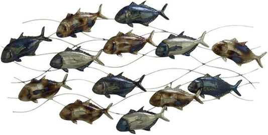 Deco 79 Metal Fish Home Wall Decor Indoor Outdoor Wall Sculpture with Silver and Bronze Accents, Wall Art 45" x 2" x 24", Blue