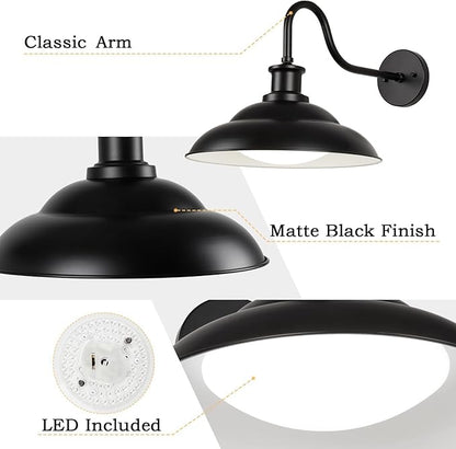 Dusk to Dawn Outdoor LED Barn Lights, 16 Inch Large Farmhouse Exterior Wall Light Fixtures with Adjustable Color Temperature, Modern Black White Porch Lights Outside for House Garage Doorway