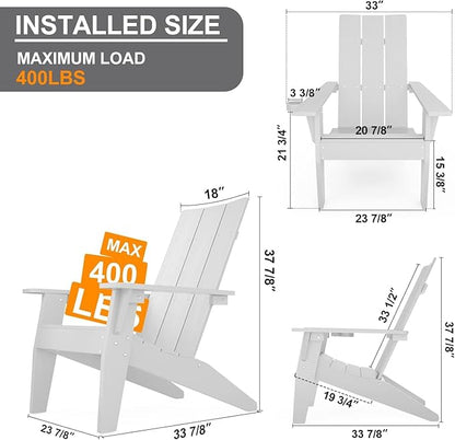 MXIMU Modern Adirondack Chairs Set of 6 Weather Resistant with Cup Holder Oversize Plastic Fire Pit Chairs Plastic Outdoor Chairs for Firepit Area Seating (White)