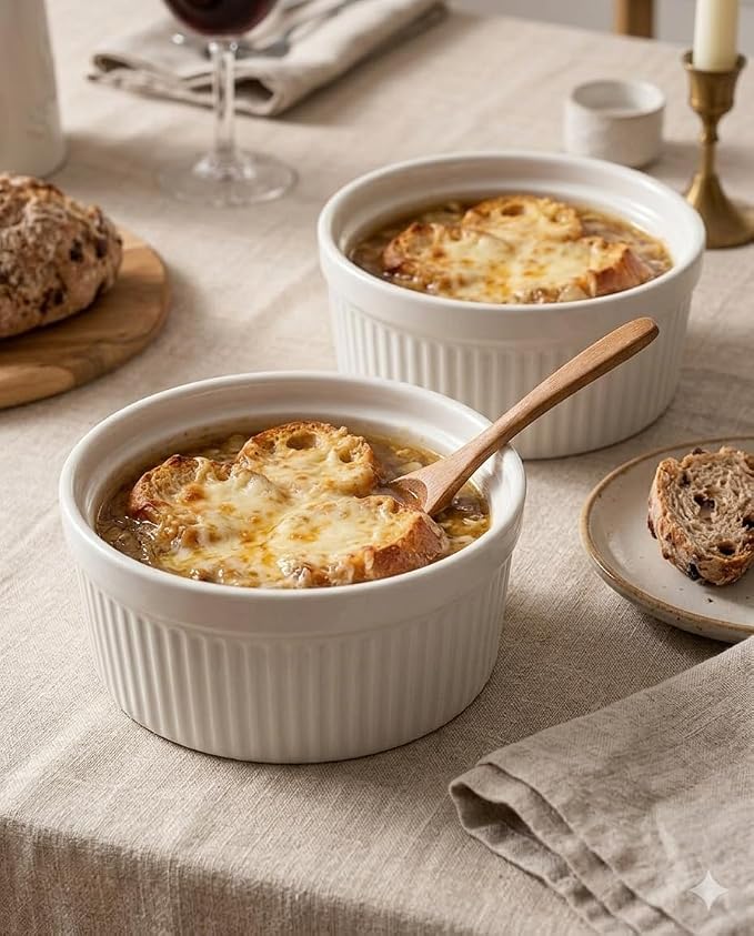 Delling Large Ramekins 32 Oz Oven Safe/Soup Bowls, 1 Quart Serving Bowls Ceramic Round for Baking, Salad, Pasta, Creme Brulee, Souffle Dish, Pot Pie