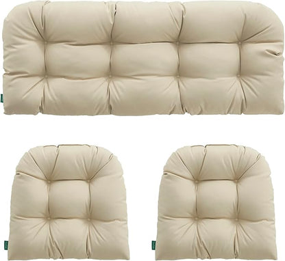 Outdoor/Indoor All Weather Tufted Wicker Chair Cushions of 3 Pieces, 1 Loveseat and 2 U-Shape Waterproof Cushions for Patio Furniture,Wicker Loveseat,Bench-Beige