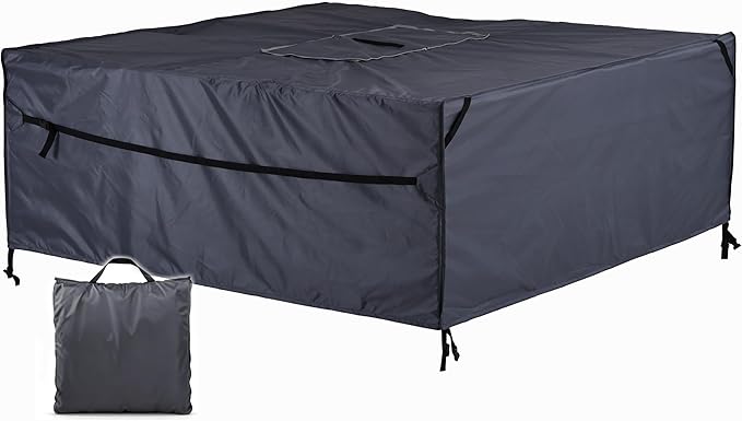 Rectangular Patio Furniture Cover with Zipper, Heavy-Duty Tough Canvas Waterproof Outdoor Dining Table and Chairs General Purpose Patio Table Cover (DarkGrey, 88''x62''x28'')