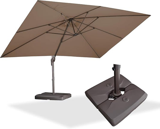PURPLE LEAF 10X10Ft Patio Cantilever Umbrella with Base Included Square Outdoor Umbrella with 360° Rotation and Aluminum Offset Hanging for Garden Backyard Pool, Taupe