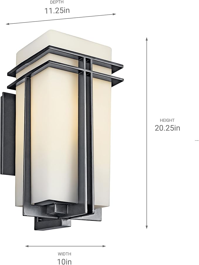 Kichler Tremillo 20.25" Outdoor Wall Sconce Light in Black, Exterior 1-Light Fixture with Satin Etched Cased Opal Glass, (20.25" H x 10" W), 49203BK