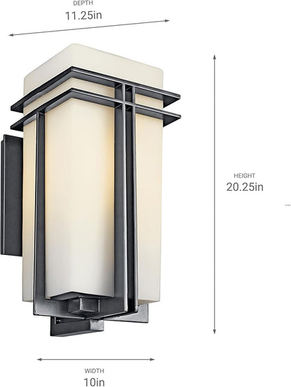Kichler Tremillo 20.25" Outdoor Wall Sconce Light in Black, Exterior 1-Light Fixture with Satin Etched Cased Opal Glass, (20.25" H x 10" W), 49203BK