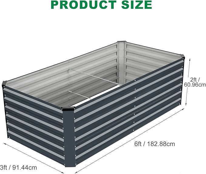 6x3x2FT Galvanized Raised Garden Bed, Outdoor Metal Raised Planter Box for Vegetables, Elevated Rust-Resistant Rectangle Gardening Container Kit with Reinforced Panels for Backyard, Patio(Grey)