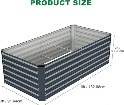 6x3x2FT Galvanized Raised Garden Bed, Outdoor Metal Raised Planter Box for Vegetables, Elevated Rust-Resistant Rectangle Gardening Container Kit with Reinforced Panels for Backyard, Patio(Grey)
