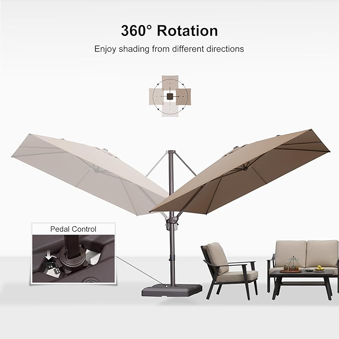 PURPLE LEAF 10X10Ft Patio Cantilever Umbrella with Base Included Square Outdoor Umbrella with 360° Rotation and Aluminum Offset Hanging for Garden Backyard Pool, Taupe