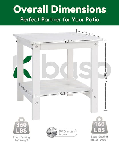 Kibaso-Adirondack Outdoor Side Table, 2-Tier HDPE Outdoor End Table, Weather Resistant Easy Maintenance, Small Patio Side Table for Patio, Pool, Porch, Garden, Lawn, and Living Room (1, White)