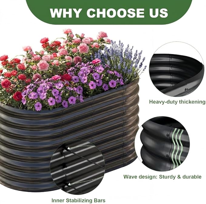 AHEONLAR 3 Pack 4×2×1.5ft Galvanized Raised Garden Bed Outdoor, Sturdy Planter Boxes for Vegetables, Fruits, Flowers and Plants, Easy Assembly, Black