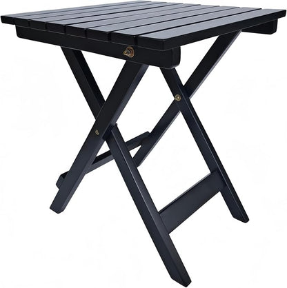 Outdoor Wooden Side Table, Folding Patio End Table, Small Square Furniture Table for Adirondack Chair, Balcony, Porch, Acacia Wood, No Assembly, Black