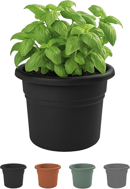 Bloem Posy 10" Black Round Resin Planter Pot Indoor and Outdoor Gardening