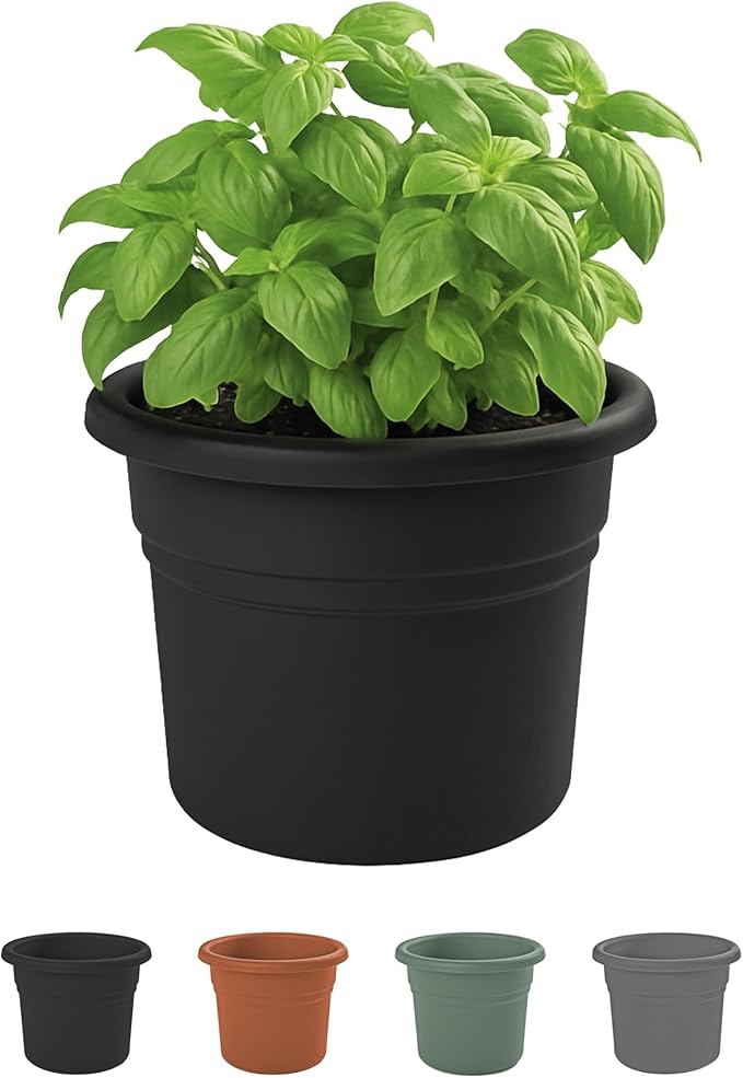 Bloem Posy 6" Black Round Resin Planter Pot Indoor and Outdoor Gardening