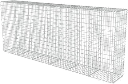 Galvanized Steel Gabion Wall with Covers, Gabion Mesh Wire Wall Panel Galvanized Steel Garden Stone Wire Basket Fencing Patio Decorative Fence, 118"x19.7"x59",-191