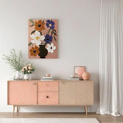 JolyWell Flower Market Print Decor,Abstract Modern Floral Oil Painting-Purple And orange White Fresh Art Canvas Print for Living Room, Hand-Painted Texture Art Bedroom Decor, Office Home Decoration