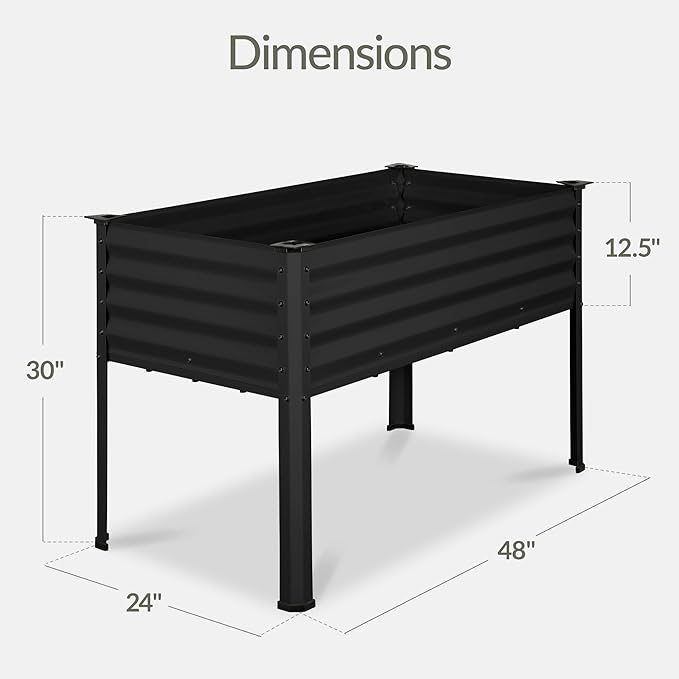 Best Choice Products 48x24x30in Galvanized Raised Garden Bed, Metal Elevated Planter Box, Vegetable Garden for Backyard, Patio, Balcony, 100% Non Toxic Materials - Black
