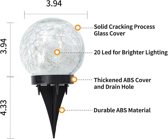 JKIMK Solar Globe Lights Outdoor Waterproof-Solar Balls for Garden-Cracked Glass Ball Lights Outdoor-Solar Orbs for Outside-Decorations for Patio and Yard Lawn Backyard Decor