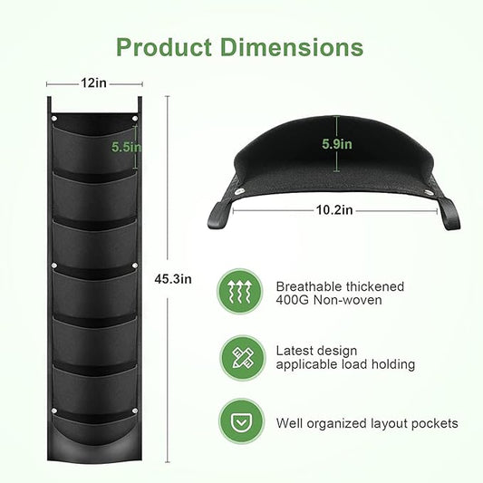 iPower 2 Pack Hanging Vertical Wall Planter 7 Pockets Upgraded Deeper Waterproof Herb Flower Growing Pouch Felt Cloth, for Garden Yard Courtyard Fence Home, Balcony Office Decoration