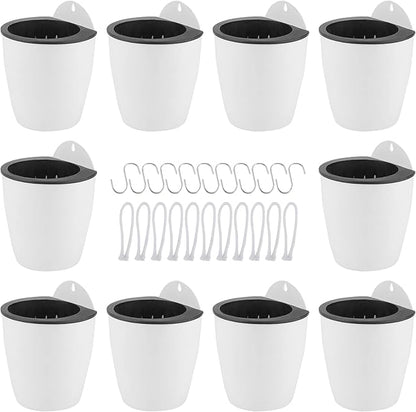 LEXININ 10 Pack 5 Inch Self Watering Hanging Planters, White Plastic Wall Mounted Plant Pots, Vertical Flower Pot for Plants