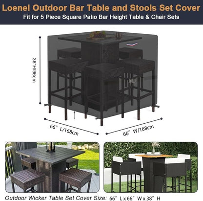 5 Pieces Patio Dining Set Covers, Waterproof Square Patio Table And Chairs Set Cover Heavy Duty 600D Outdoor Furniture Sets Cover - 66"L x 66"W x 35"H