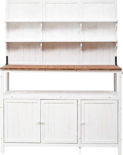 Christopher Knight Home Belfast 50.20" W Outdoor Potting Bench Table, Fir Wood Potting Table, Large Gardening Workstation with Storage Shelf, Ample Space Garden Tools Organizer for Backyard, White