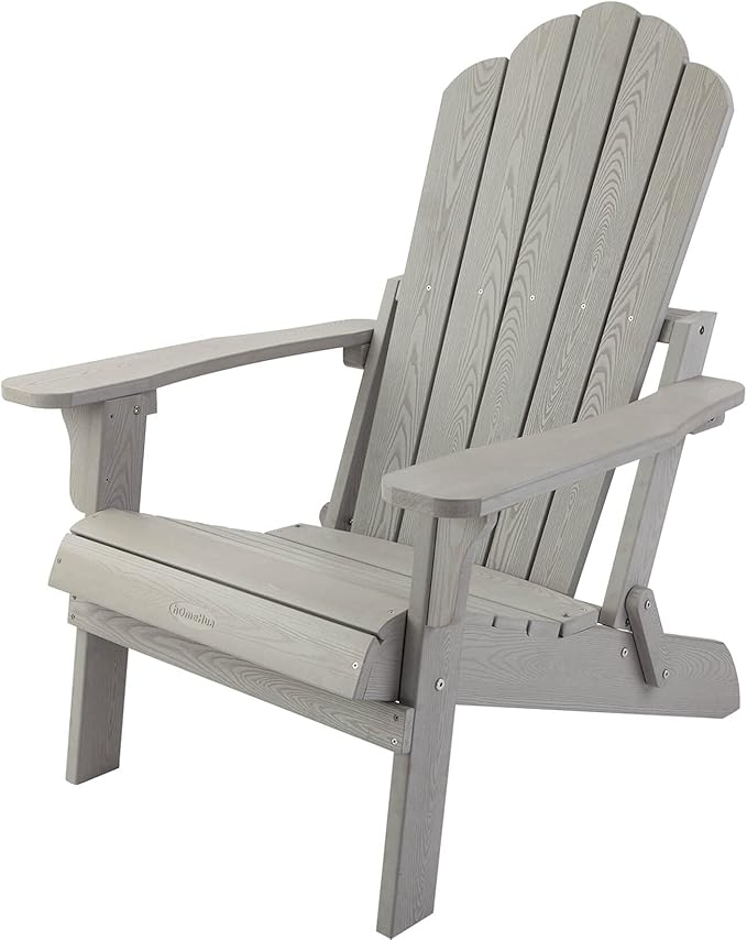 hOmeHua Folding Adirondack Chair, HIPS Foldable Adirondack Chairs Weather Resistant, Plastic Outdoor Chair for Patio, Backyard Deck, Fire Pit Lawn Porch (Grey)