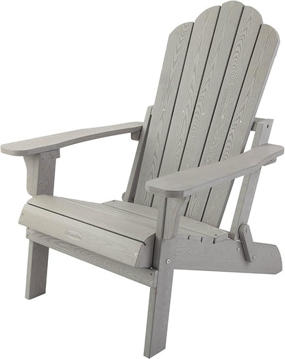 hOmeHua Folding Adirondack Chair, HIPS Foldable Adirondack Chairs Weather Resistant, Plastic Outdoor Chair for Patio, Backyard Deck, Fire Pit Lawn Porch (Grey)
